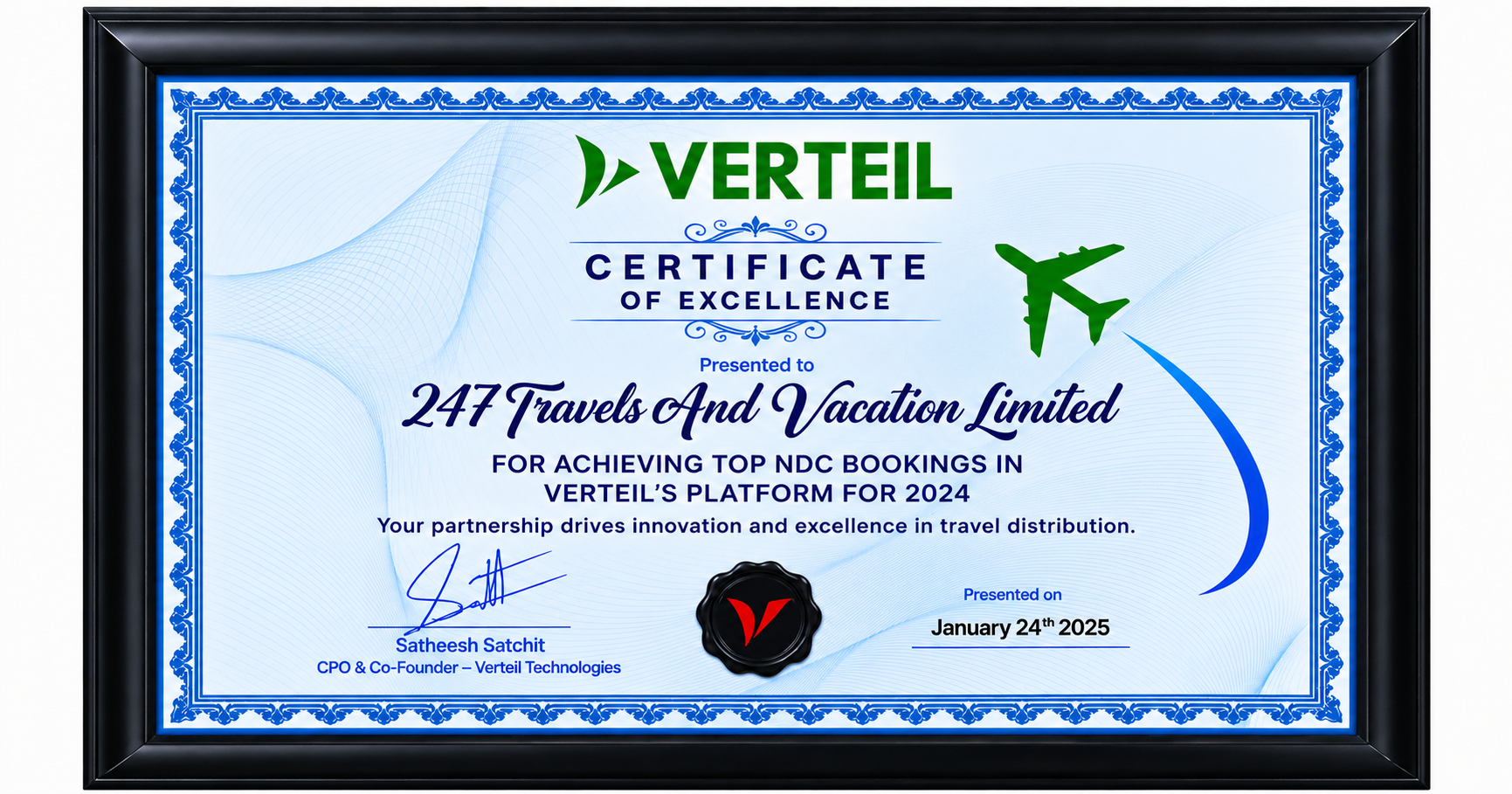 247 Travels Verteil Certificate of Excellence ✈️