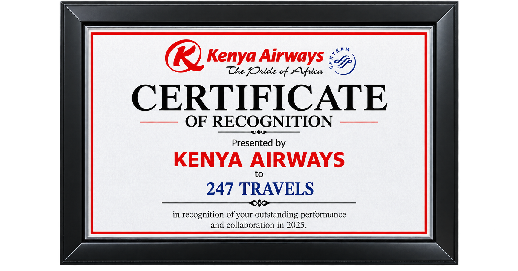 247 Travels Honoured by Kenya Airways — The Pride of Africa 2025 ✈️